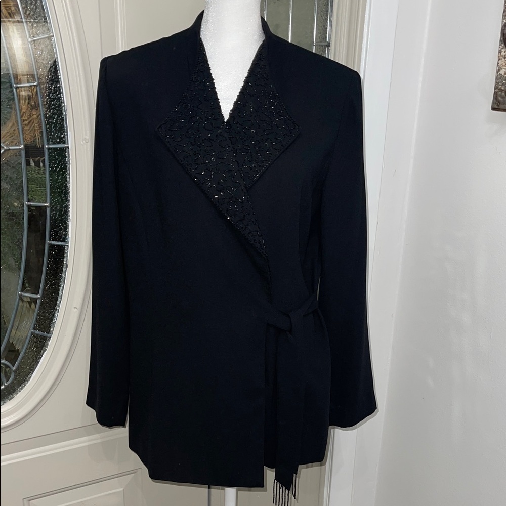 Jessica Howard Vintage Black Beaded Wrap Blazer Jacket – Size 12 - Picture 1 of 12